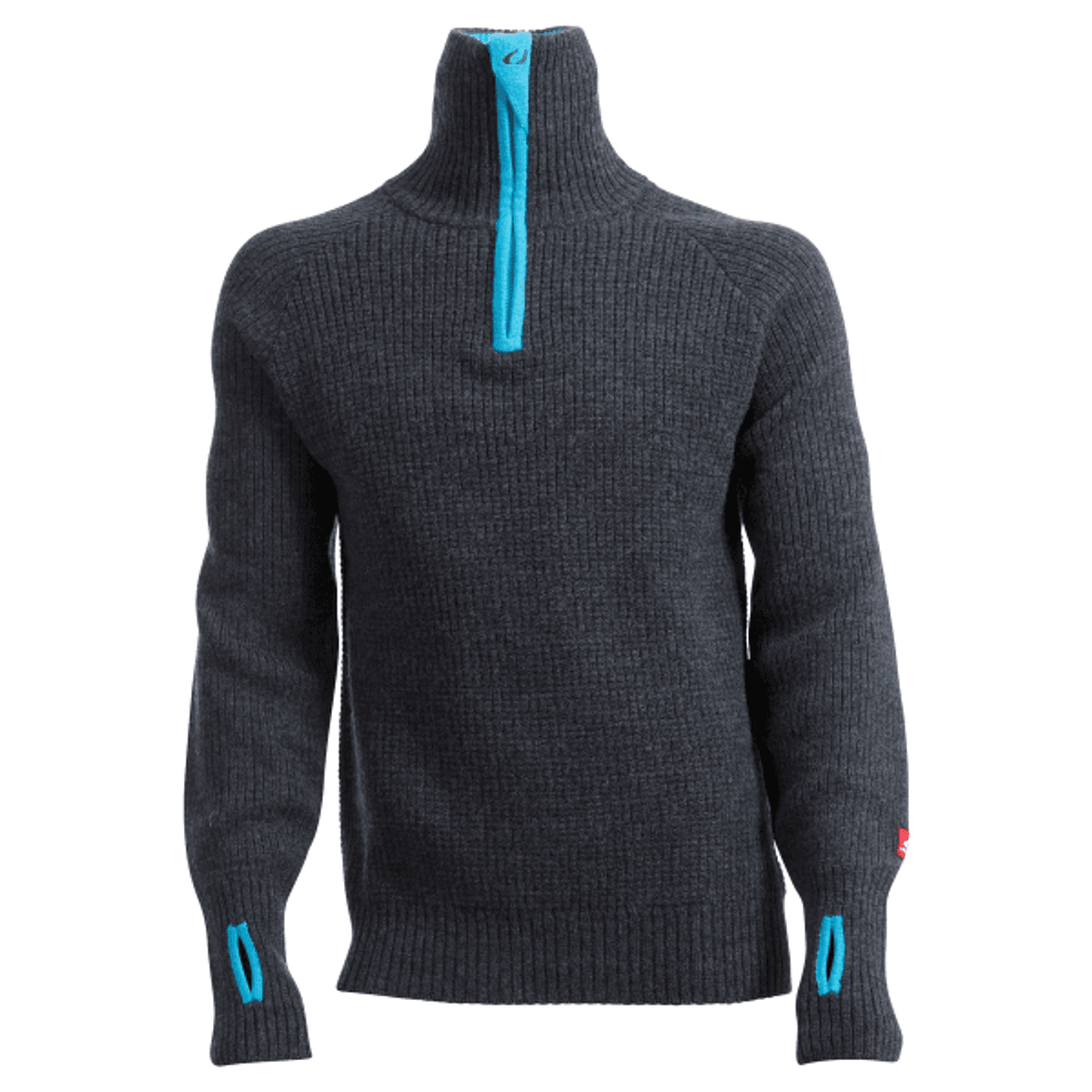 Rav sweater w/zip Charcoal Melange / Blue Atoll